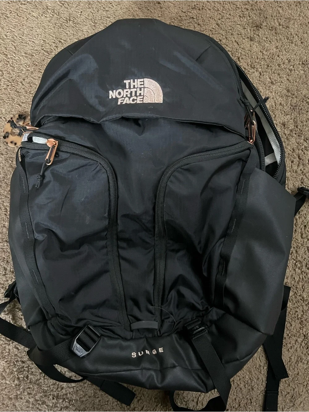 The North Face Black Backpack with Rose Gold Accents - Picture 1 of 6